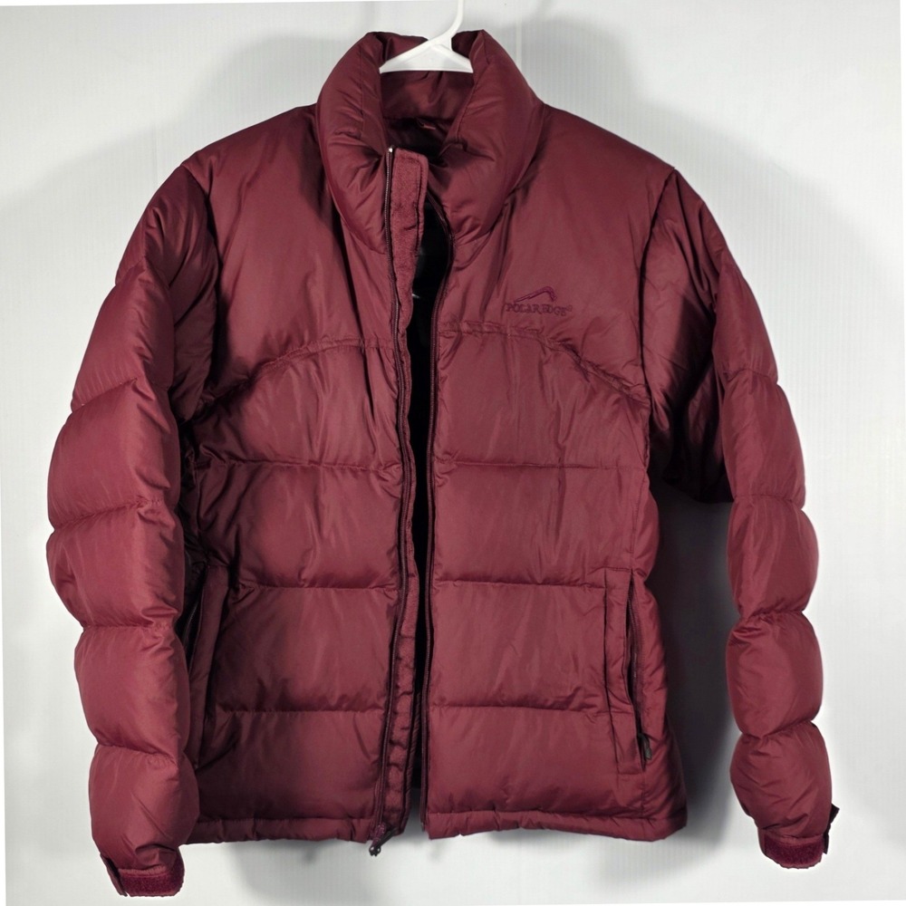 Polar Edge Womens Burgundy Down Fill Puffer Jacket Size L Full Zip Quilted